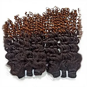 Nouvelles mèches de cheveux humains Remy Deep Wave, style tissé, ondulations souples, ombré brun-noir, dernières tendances en matière de tissages de cheveux bouclés - Product Image 1