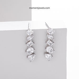 925 <b>Sterling</b> <b>Silver</b> Zircon <b>Stud</b> Earrings Rhodium Plated Geometric Shape Drop Earrings for Women Anniversary Wedding - Product Image 1