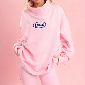 Sudadera de cuello alto bordada para mujer, mezcla de poliéster/algodón, anti-bolitas, transpirable y ecológica - Product Image 5