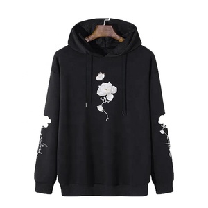 Sweat à capuche personnalisé OEM avec imprimé floral sur les manches, en coton épais, unisexe, style streetwear, imprimé floral - Product Image 1