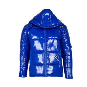 Blouson matelassé à capuche pour homme, couleur unie bleu, imperméable, fermeture éclair, manteau d'hiver décontracté, rembourrage polyester, coupe classique 2026 - Product Image 5