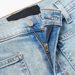 Pantalones Vaqueros Acampanados Rectos para Mujer, Fabricación Personalizada, Estilo Casual, Lavado Desgastado, Cintura Media, Ajuste Holgado, Azul Claro, Ideales para Fiestas - Product Image 4