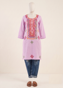 Kameez Kurta en coton brodé à la main pour femmes, tissu en mousseline, vêtements ethniques indiens et pakistanais, tenue de fête estivale, Choli de plage - Product Image 4