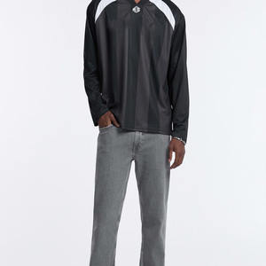 Camiseta de Manga Larga para Hombre, Jersey de Fútbol Americano de Poliéster, Logotipo Personalizado, Panel con Rayas, Top de Entrenamiento, Ropa Deportiva de Fútbol al por Mayor OEM, EE. UU. - Product Image 4