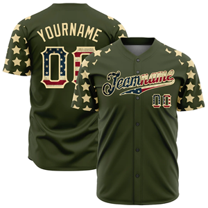Uniformes de Béisbol Premium de Primera Calidad con Camisetas de Malla de Alta Calidad y Jersey con Cuello en V, Botones Frontales y Manga Corta en Verde Oliva - Product Image 1