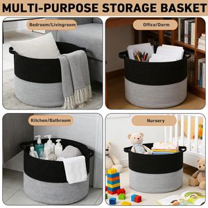 65L <b>Large</b> Woven Cotton Rope Nursery <b>Basket</b>, Laundry <b>Basket</b> ,Hamper with Handles,Blanket <b>Basket</b> <b>Storage</b> Bin for Toys - Product Image 5
