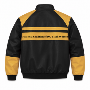 Custom NCBW Coalition <b>Women</b> Leather jacket <b>black</b> & gold Embroidered logo Casual Style for female with polyester lining - Product Image 3