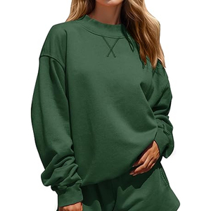 Best Selling Customized 100% Cotton Women's Plus Size <b>Mock</b> <b>Neck</b> Sweatshirts V-Notch Drop Shoulder Loose Fit Women Casual Wear - Product Image 3