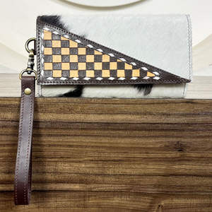 Portefeuille-bracelet en cuir de vachette véritable de luxe, motif à carreaux, fait main, OEM ODM, nouveau modèle - Product Image 4