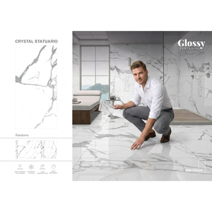 Carrelage Grès Cérame Pleine Masse Haute Qualité, Brillant, Blanc Marbre Carrare Doré, 120x60, pour Sol et Mur de Salle de Bain Intérieure - Product Image 4