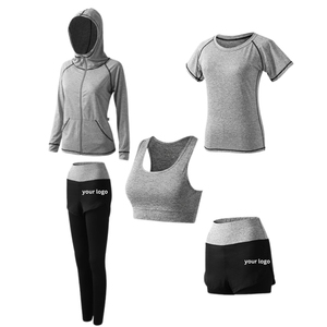 Custom 5-Piece Solid Breathable Seamless Lightweight Spandex/Nylon Windproof Ladies <b>Gym</b> Wear Fitness Tracksuit Sweatshirts <b>Set</b> - Product Image 5