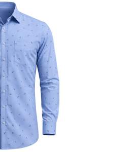 Camisa de Vestir Personalizada para Hombre, Color Azul Cielo, Estampada, Corte Entallado, Botones, Manga Larga, Informal, para Oficina, Mezcla de Algodón, Personalizada, OEM, ODM - Product Image 3