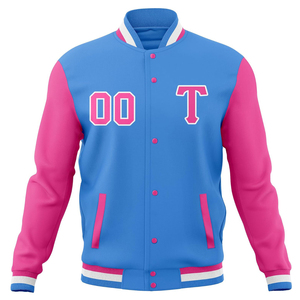 Custom Logo Letterman <b>Varsity</b> Baseball <b>Jacket</b> Sublimated Unisex Pink Blue College Team <b>Bomber</b> Fleece <b>Bomber</b> <b>Jacket</b> Manufacturer - Product Image 2