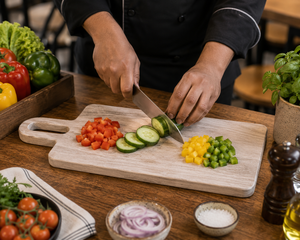 Planche à découper en bois écologique artisanale avec poignée, passe au lave-vaisselle, pour la cuisine, le restaurant, la maison - Product Image 2