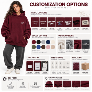 Oversized Women's Fleece <b>Hoodie</b> <b>Longline</b> Hooded Pullover Custom Logo Embroidery Front Cotton Sweatshirt Autumn Style - Product Image 5
