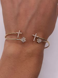10K Gold Lab Grown Diamond Beaded <b>Bracelet</b> Bezel Setting for Women | Luxury Trendy Flower Design Zinc Alloy Gold Plated Bridal - Product Image 1