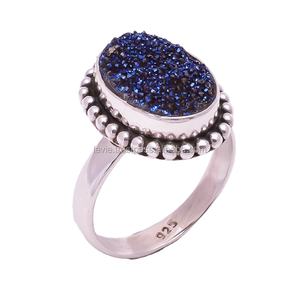 แหวนแต่งงานเงินแท้ 925 ทำมือ ประดับพลอยธรรมชาติ ไทเทเนียมดรูซี่ ดีไซน์คลาสสิก สำหรับงานหมั้น งานเลี้ยงฉลองครบรอบ - Product Image 1