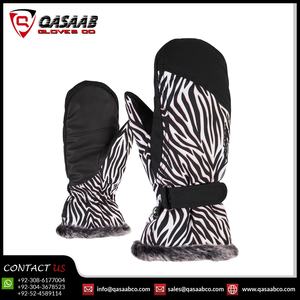 Kids <b>Adults</b> Custom Zebra-Printed Snowboarding Fur-Cuff Made Winter Warmed Waterproof Ski Mitts <b>Mitten</b> Gloves - Product Image 2