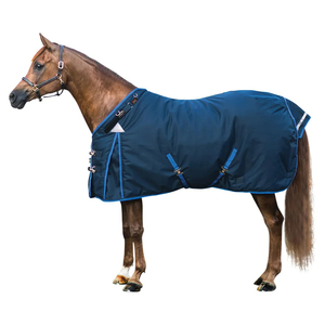 Couverture imperméable pour cheval bleue avec grande protection de la queue et double fermeture poitrine pour une utilisation extérieure toutes saisons - Product Image 1