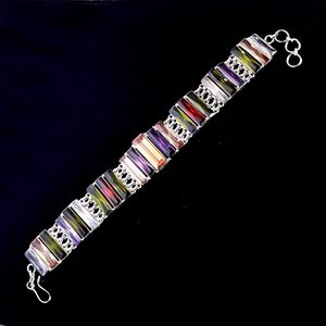 Nueva Pulsera de Cadena de Plata de Ley 925 con Gemas de Cuarzo Multicolor Geométricas para Mujer, Joyería Fina Clásica para Uso Diario - Product Image 5