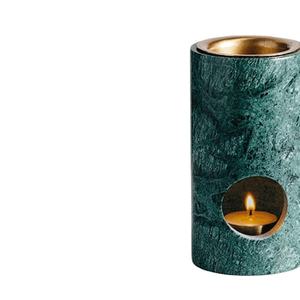 Green Marble Incense Burner <b>Candle</b> Holder with Brass Insert Handmade Stone Aroma Diffuser Tealight Burner for Home Decor Meditat - Product Image 1