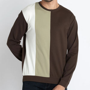 Sudadera de Forro Polar para Hombre, Cuello Redondo, Manga Larga, Diseño de Bloques de Color en Tres Tonos (Marrón, Beige, Blanco), Logotipo Personalizado, OEM, ODM, Venta al Por Mayor - Product Image 1