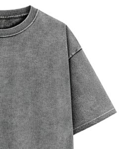 Grey Washed Oversized T Shirt Men Cotton Vintage Acid Wash Streetwear Casual Summer Tee Custom Logo OEM Manufacturer Supplier - Product Image 6