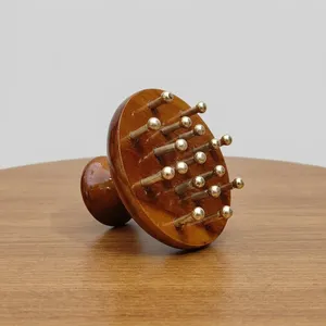 Bâtonnet Kansa en bois fait main, masseur facial ayurvédique rond, outil naturel de soin de la peau, outil de réflexologie corporelle pour le massage de la tête et du visage - Product Image 3