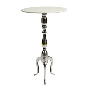 Table d'appoint ronde en marbre blanc avec trépied en métal poli Table basse moderne pour salon, chambre à coucher et bar d'hôtel - Product Image 1