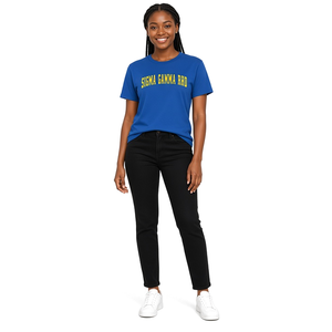 Camiseta Universitaria Azul Rey con Letras Doradas, Manga Corta, Cuello Redondo, Estampado de Letras, Informal, Unisex, Camiseta con Gráfico de Hermandad - Product Image 1