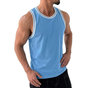 Custom Colors Men's Casual Muscle Tank <b>Top</b> Striped Trim Summer Beach Streetwear Sleeveless Tee Wholesale Fitness Shirt Tank <b>Top</b> - Product Image 2