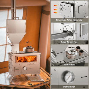 Estufa Portátil de Pellets con Chimenea de Acero Inoxidable 304 para Tiendas de Campaña Cálidas al Aire Libre, Ideal para Campamentos de Invierno y Aventuras al Aire Libre - Product Image 6