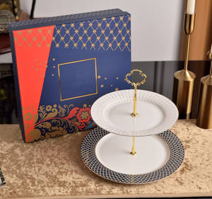 Plato de Pastel de Porcelana Fina de 2 Niveles, Estilo Real Ruso, Moderno, Lujoso y Elegante, para Servir Postres de Té - Product Image 4