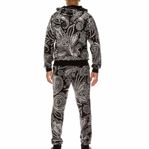 Conjunto Deportivo con Capucha para Hombre, Estampado Paisley, 100% Poliéster, Cierre Completo con Cremallera, Casual, Transpirable, Corte Regular - Product Image 4
