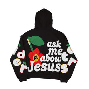 Sweat-shirts à capuche zippés pour hommes, design personnalisé, bords bruts, broderie vieillie, impression en relief, 100% coton molletonné, coupe oversize, respirants - Product Image 4