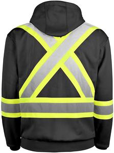 เสื้อฮู้ดผู้ชายสะท้อนแสง ผ้าวูล สีเหลืองเขียวสะท้อนแสง พิมพ์ลายแบบซับลิเมชั่น กันน้ำ ตัดต่อสี น้ำหนัก 220 กรัม มีซิป - Product Image 3