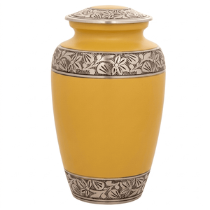 Urnes funéraires en laiton pour adultes avec de magnifiques bandes gravées, finition or et gris, pour cendres humaines. - Product Image 5