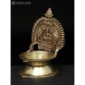 Gajalakshmi Diya เล็ก4นิ้วทำด้วยมือทำจากทองเหลืองของตกแต่งบ้านผลิตในอินเดีย - Product Image 4