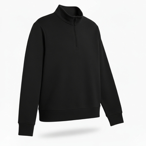 Sudadera de Forro Polar con Cierre de Cremallera de un Cuarto para Hombre, Color Negro Sólido, Corte Regular, Cuello Alto, Mezcla de Algodón - Product Image 4