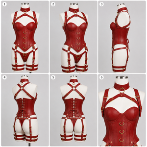 Women's Overbust Gothic Leather <b>Corset</b> Harness Set-Sexy Sports <b>Shapewear</b> with Hook-and-Eye Design - Product Image 5