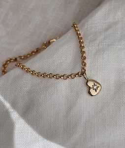 สร้อยข้อมือรูปหัวใจทองคำ 14K ประดับดาวและเพชรทรงกลมเจียระไนแบบเหลี่ยม ดีไซน์เรียบหรู เหมาะสำหรับใส่ทุกวัน เครื่องประดับคุณภาพสูง ขายส่ง - Product Image 3