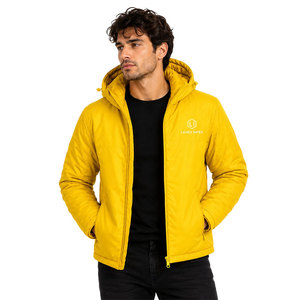 Chaqueta Acolchada con Capucha para Hombre, Color Amarillo Sólido, Impermeable, Resistente al Viento, Aislante para Invierno, Abrigo Térmico para Exteriores, con Cierre Completo, OEM ODM - Product Image 1