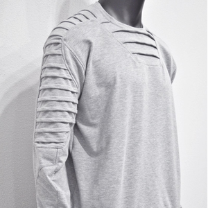 Chemise à manches longues en jersey épais pour homme, gris, style streetwear, effet vieilli, avec manches coupées et liens à l'ourlet, tailles XS-8XL - Product Image 3