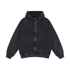 Custom Acid Wash Zip Hoodie 100% Cotton Fleece Eco-Friendly Oversized Washed Men Women Streetwear Full-Zip Jacket Export Quality - Product Image 2