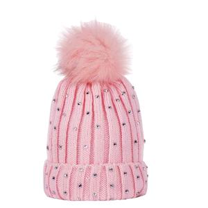 Bonnet d'hiver chaud de qualité supérieure, vente chaude, pour nouveau-nés, enfants, bébés, fait à la main, rayé, avec strass, bonnet bon marché pour filles, avec pompon en fourrure - Product Image 4