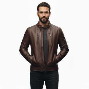 Wholesale High Quality <b>Jacket</b> for Men <b>Sheepskin</b> Winter Fashion Soft Lambskin Stand Collar Slim Fit Leather Biker Gear <b>jackets</b> - Product Image 1