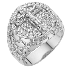 Bague Croix de Jésus Iced Out en Moissanite et Diamant, Argent 925, Bijoux Religieux Hip Hop - Product Image 1