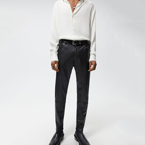 Men's Black PU Leather Pants High Waist Elastic Waist Smart Casual Fit With Pockets Autumn Wear - Product Image 4