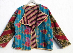 Chaqueta reversible de trabajo con parche real acolchado Kantha hecha a mano india para mujer - Product Image 2