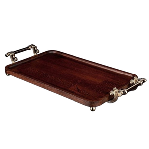 Plateau de service rectangulaire en bois massif de luxe avec poignées en métal doré antique, organiseur décoratif pour table basse, pour la maison et la vaisselle. - Product Image 6